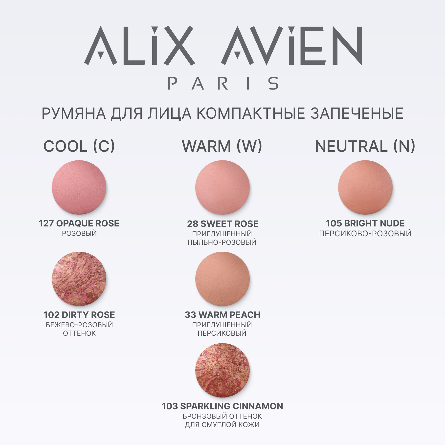 Румяна для лица компактные запеченные ALIX AVIEN (Baked blush 33 warm peach)